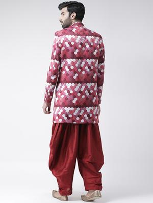 maroon printed sherwani set - 17425325 - Standard Image - 3