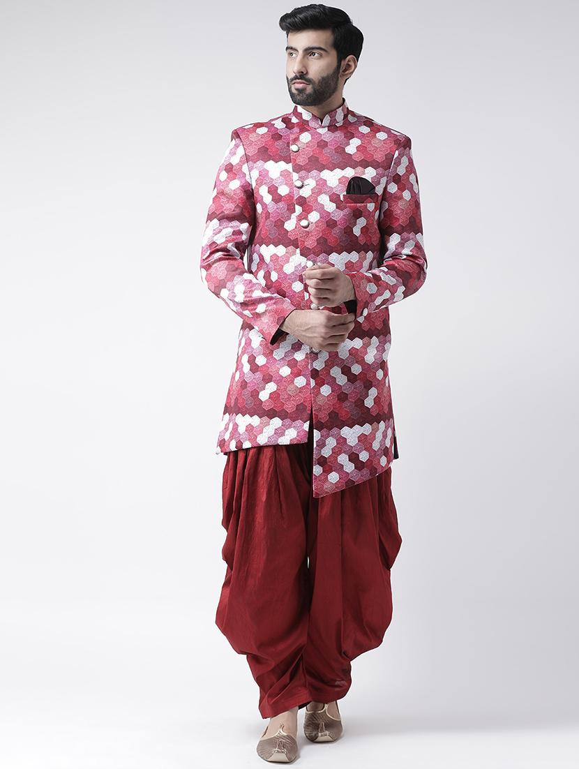 maroon printed sherwani set - 17425325 - Zoom Image - 1