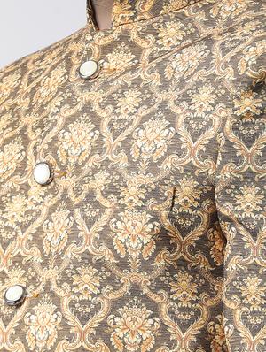 olive green printed sherwani set - 17425326 - Standard Image - 4