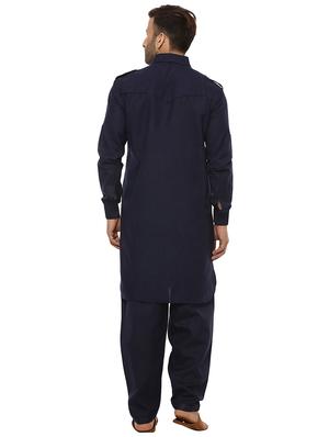 navy blue solid pathani set - 17425361 - Standard Image - 3