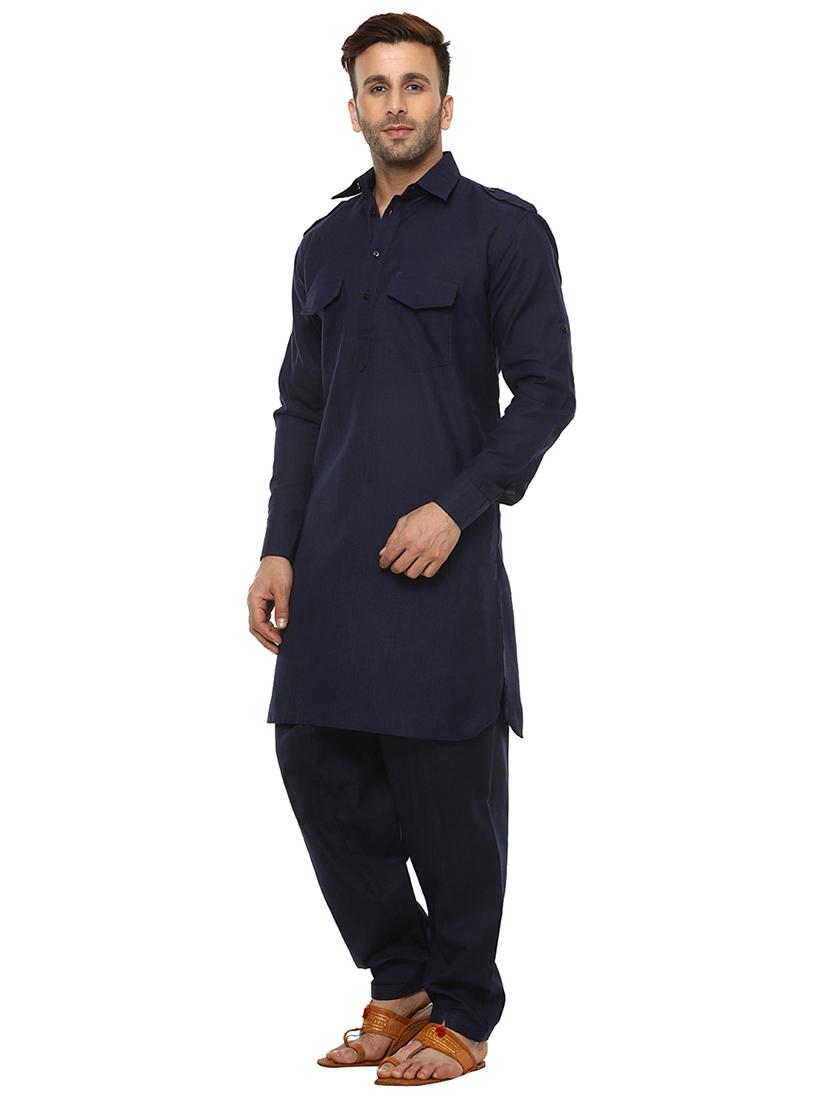 navy blue solid pathani set - 17425361 - Zoom Image - 2