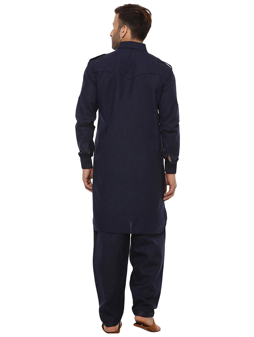 navy blue solid pathani set - 17425361 - Zoom Image - 3
