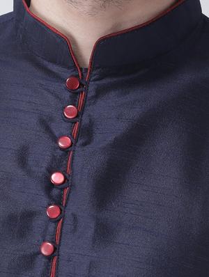 navy blue solid dupion dhoti kurta set - 17425371 - Standard Image - 5