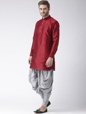 maroon solid dupion dhoti kurta set - 17425373 - Standard Image - 2