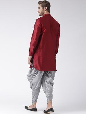 maroon solid dupion dhoti kurta set - 17425373 - Standard Image - 3