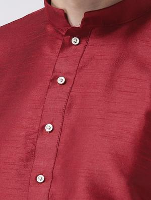 maroon solid dupion dhoti kurta set - 17425373 - Standard Image - 4