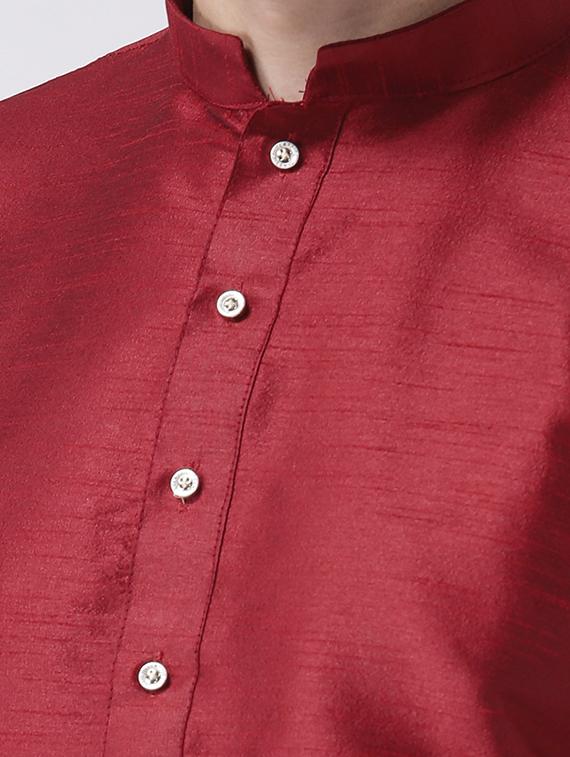 maroon solid dupion dhoti kurta set - 17425373 - Zoom Image - 4