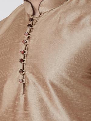khakhi solid silk blend kurta pyjama set - 17425401 - Standard Image - 5