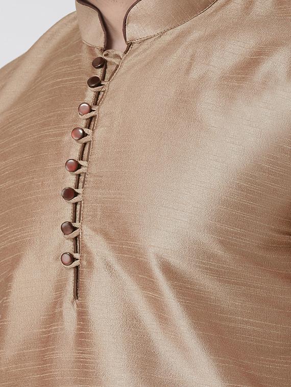 khakhi solid silk blend kurta pyjama set - 17425401 - Zoom Image - 5