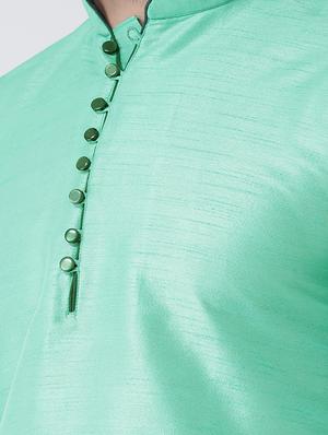 sea green solid silk blend kurta pyjama set - 17425403 - Standard Image - 4