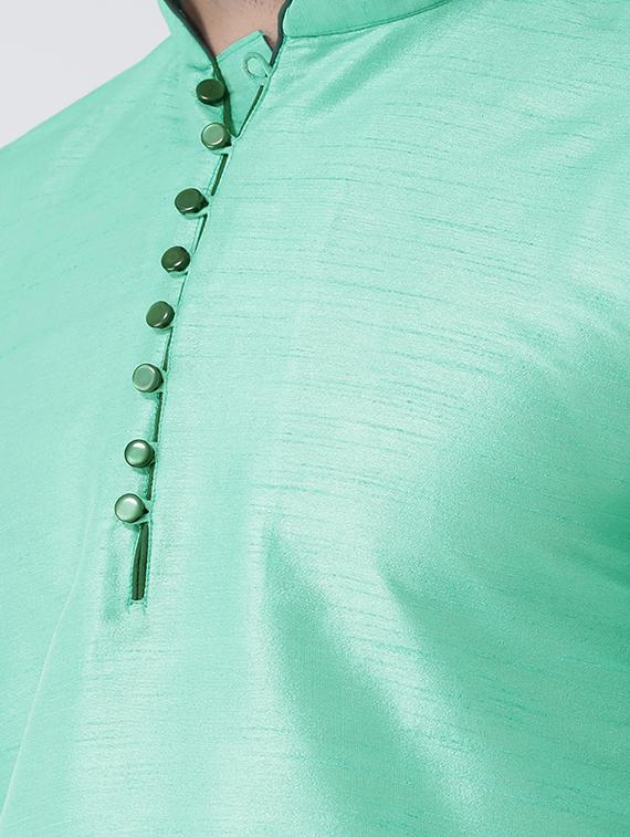 sea green solid silk blend kurta pyjama set - 17425403 - Zoom Image - 4