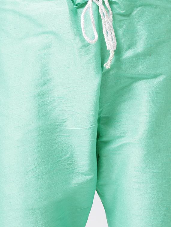 sea green solid silk blend kurta pyjama set - 17425403 - Zoom Image - 5