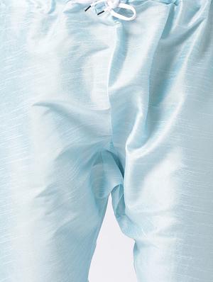light blue solid silk blend kurta pyjama set - 17425404 - Standard Image - 4