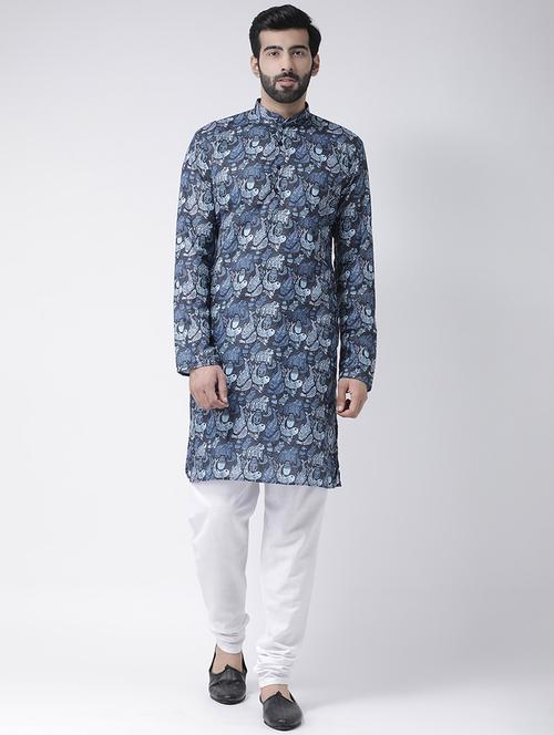 navy blue printed kurta pyjama set - 17425406 - Standard Image - 1