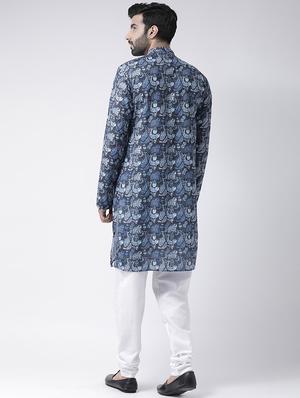 navy blue printed kurta pyjama set - 17425406 - Standard Image - 3