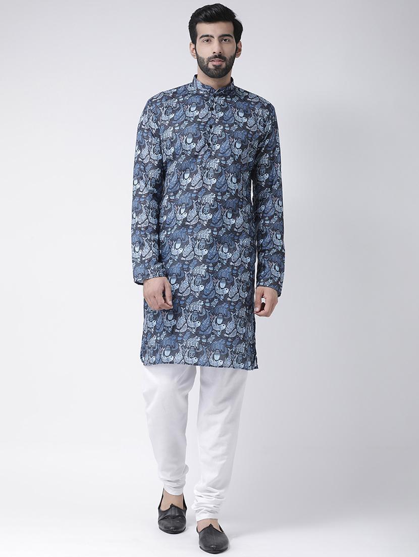 navy blue printed kurta pyjama set - 17425406 - Zoom Image - 1