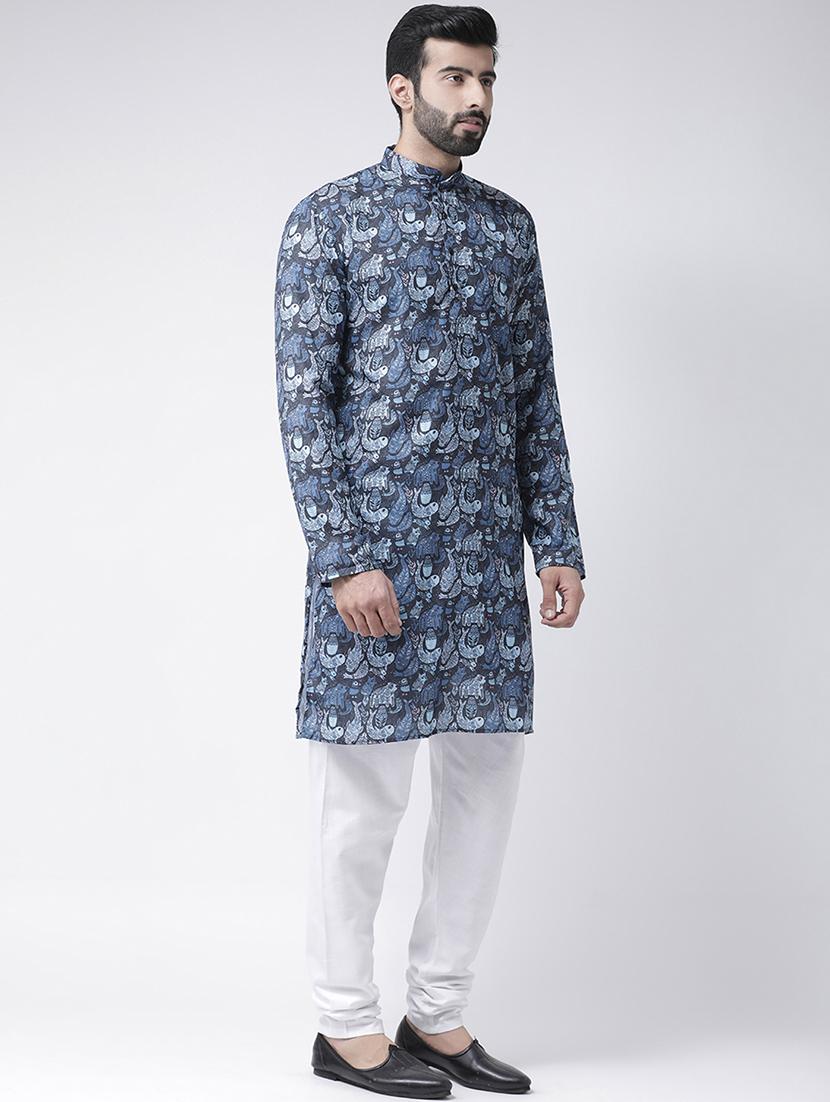 navy blue printed kurta pyjama set - 17425406 - Zoom Image - 2