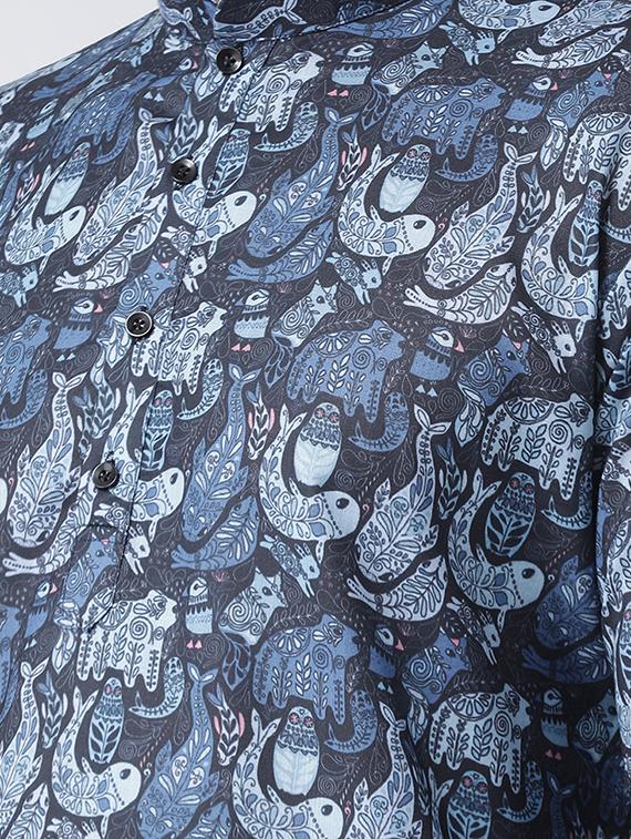 navy blue printed kurta pyjama set - 17425406 - Zoom Image - 4