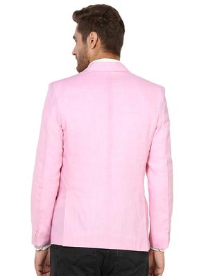 pink solid linen single breasted casual blazer - 17425416 - Standard Image - 3
