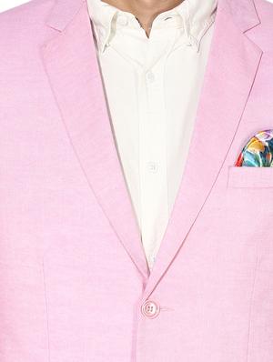 pink solid linen single breasted casual blazer - 17425416 - Standard Image - 5