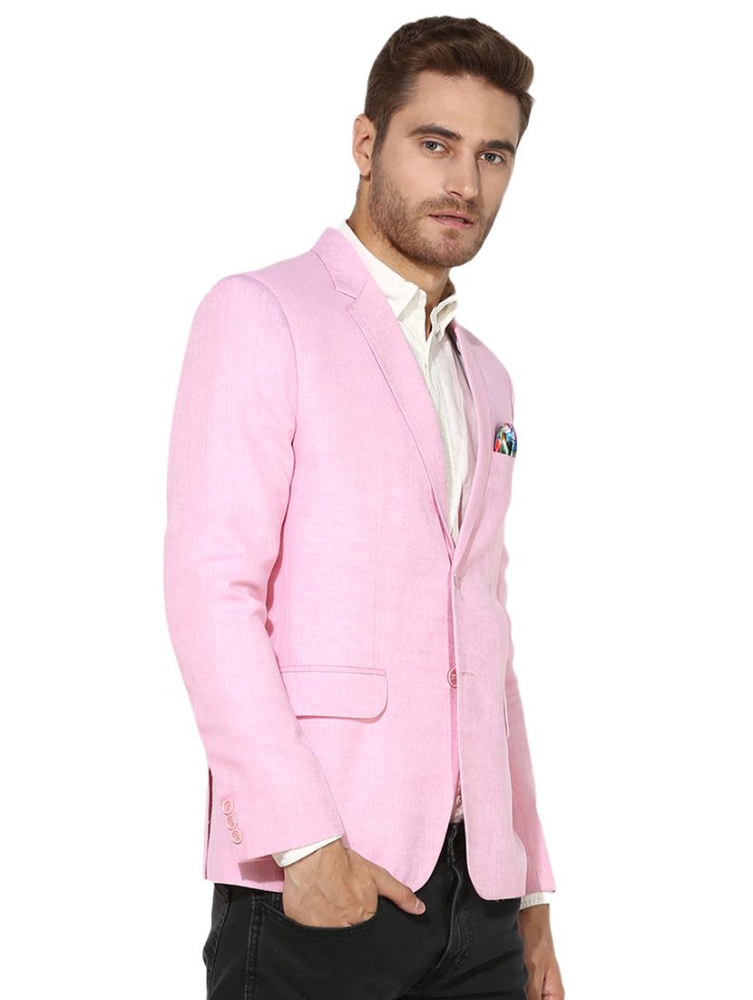 pink solid linen single breasted casual blazer - 17425416 - Zoom Image - 2