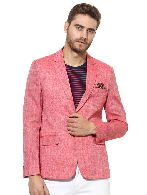 red solid linen single breasted casual blazer - 17425417 - Standard Image - 1