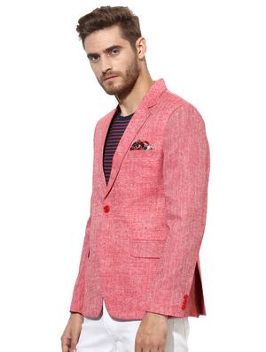 red solid linen single breasted casual blazer - 17425417 - Standard Image - 2