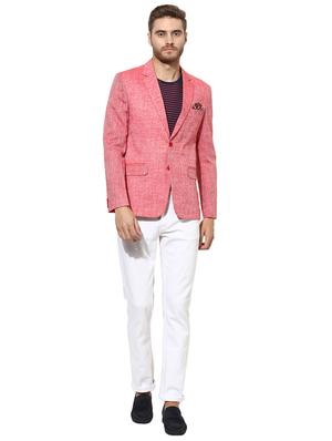 red solid linen single breasted casual blazer - 17425417 - Standard Image - 4