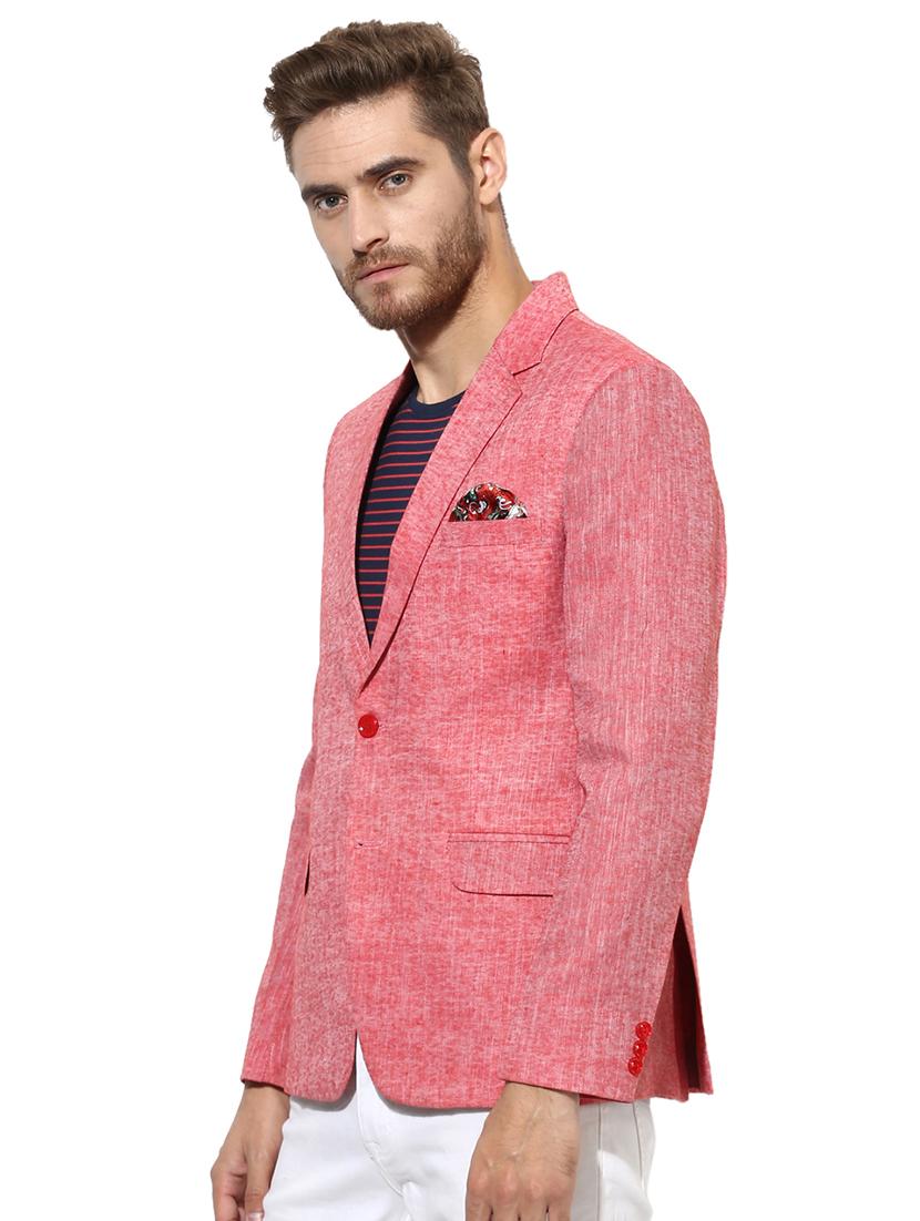 red solid linen single breasted casual blazer - 17425417 - Zoom Image - 2