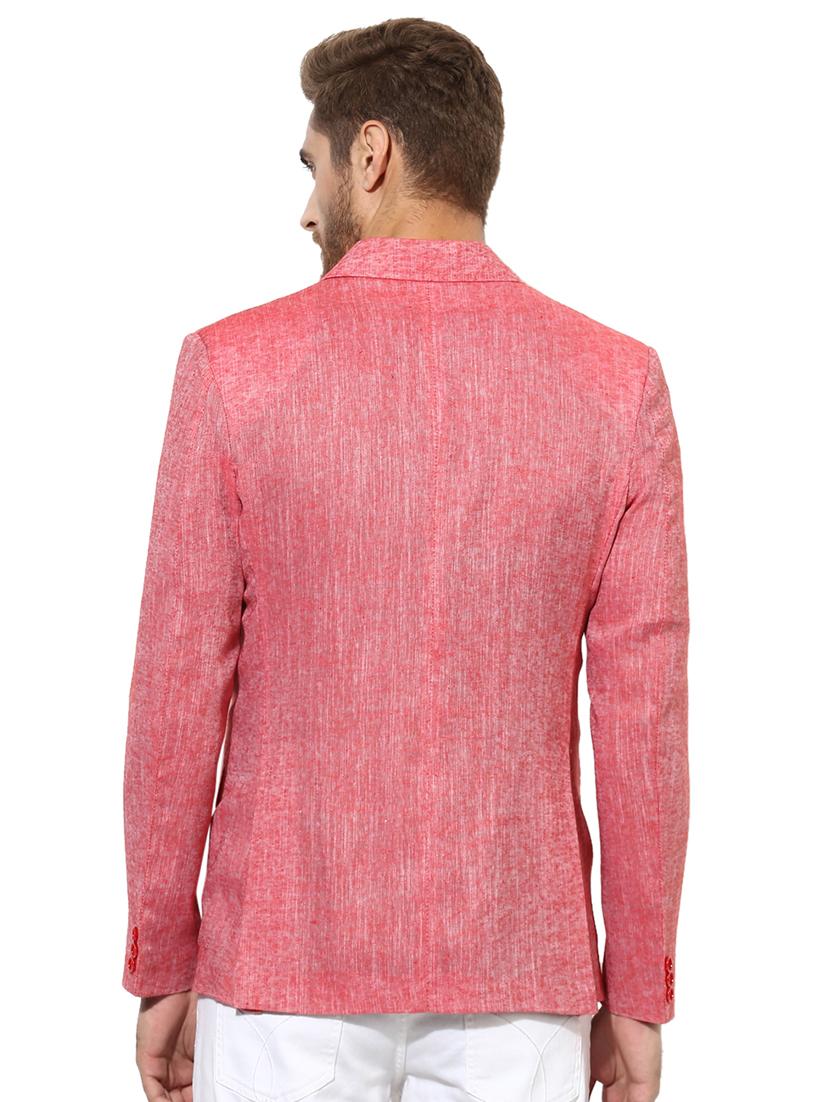 red solid linen single breasted casual blazer - 17425417 - Zoom Image - 3