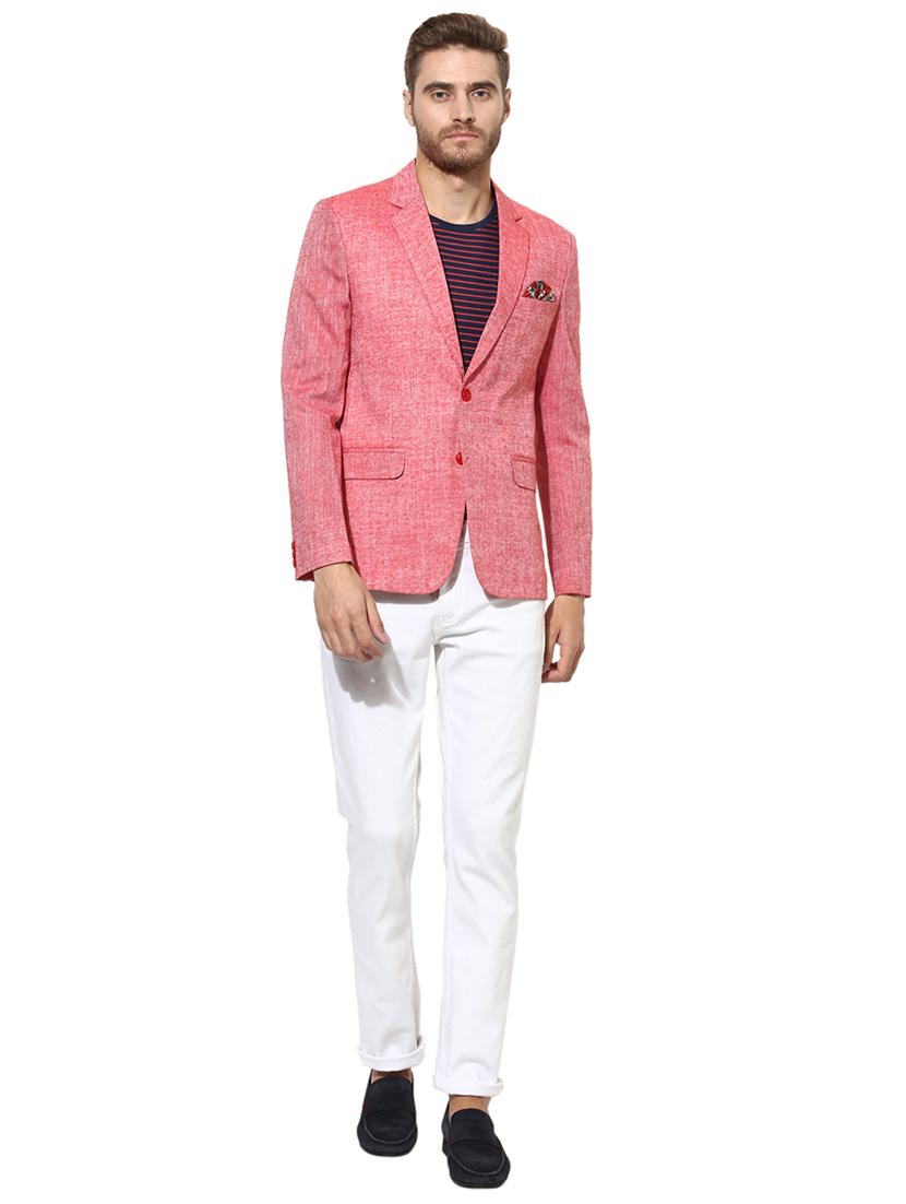 red solid linen single breasted casual blazer - 17425417 - Zoom Image - 4
