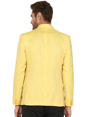 yellow solid linen single breasted casual blazer - 17425418 - Standard Image - 3