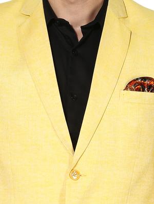yellow solid linen single breasted casual blazer - 17425418 - Standard Image - 5