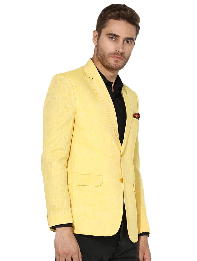 yellow solid linen single breasted casual blazer - 17425418 - Zoom Image - 2