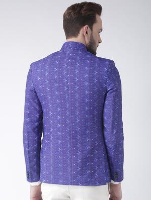 blue printed bandhgala casual blazer - 17425423 - Standard Image - 3