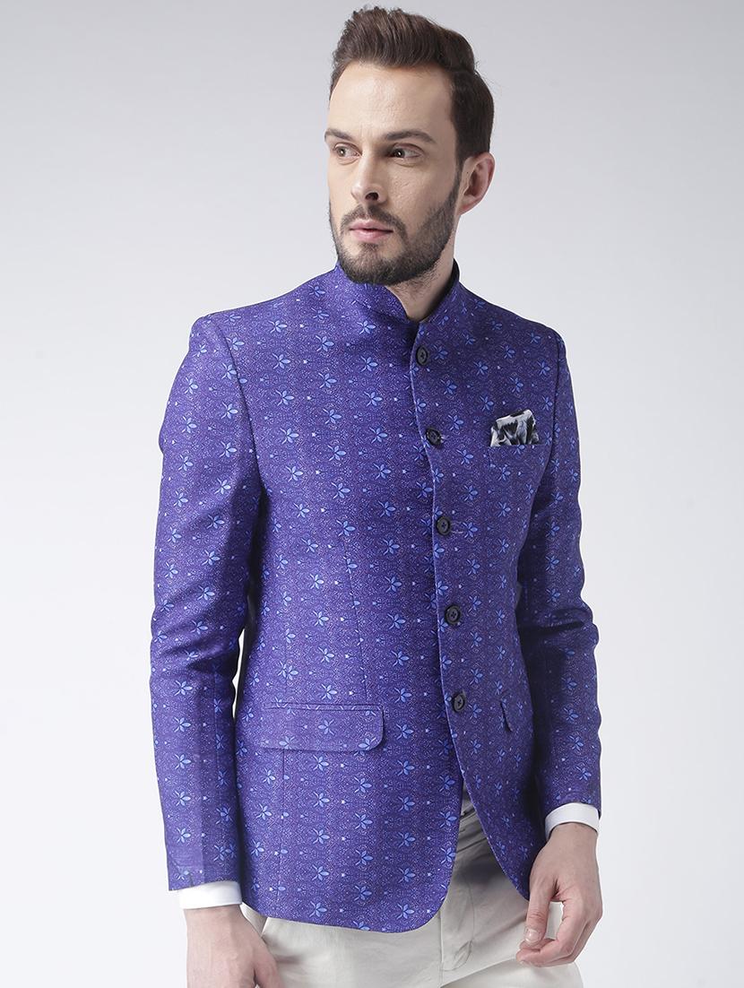 blue printed bandhgala casual blazer - 17425423 - Zoom Image - 2