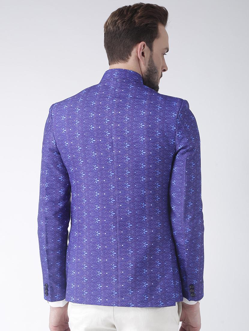 blue printed bandhgala casual blazer - 17425423 - Zoom Image - 3