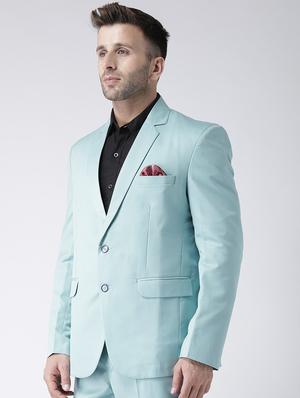 light blue solid single breasted casual blazer - 17425426 - Standard Image - 2