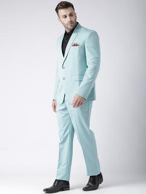 light blue solid single breasted casual blazer - 17425426 - Standard Image - 4