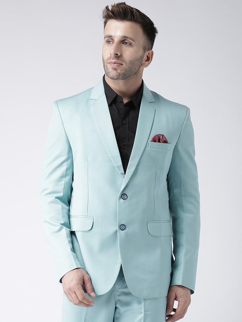 light blue solid single breasted casual blazer - 17425426 - Zoom Image - 1