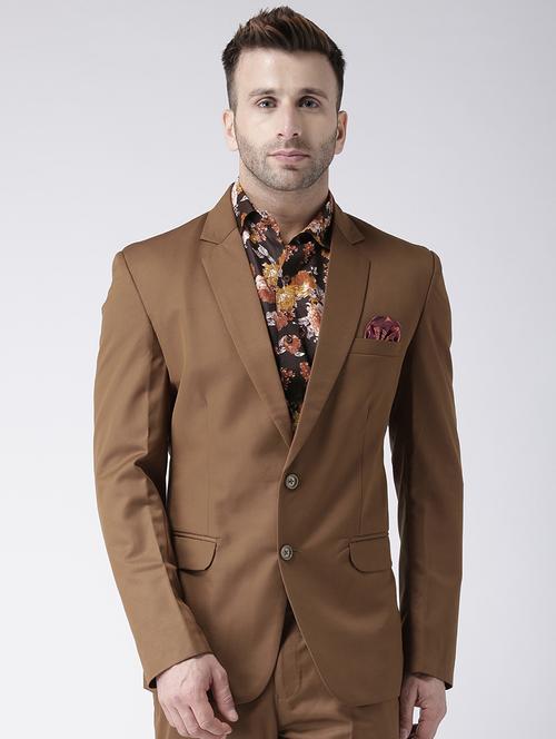brown solid single breasted casual blazer - 17425428 - Standard Image - 1