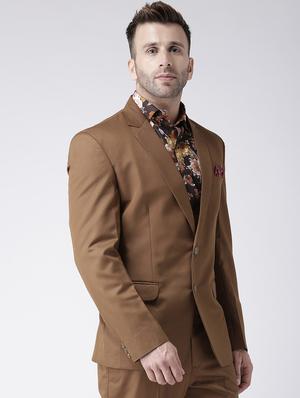 brown solid single breasted casual blazer - 17425428 - Standard Image - 2