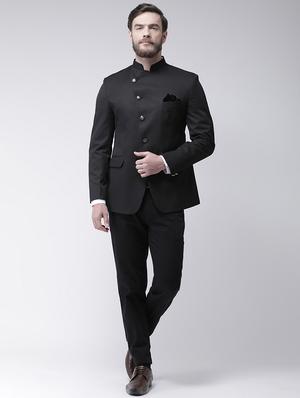 black solid bandhgala formal blazer - 17425432 - Standard Image - 4