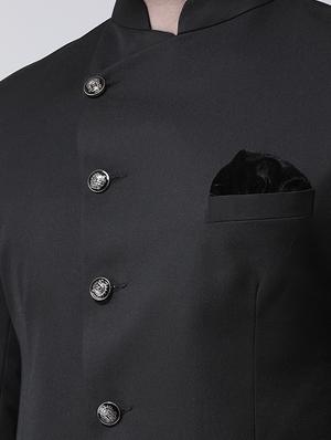 black solid bandhgala formal blazer - 17425432 - Standard Image - 5