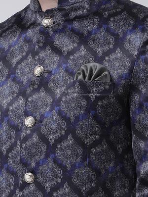 navy blue printed bandhgala casual blazer - 17425435 - Standard Image - 5