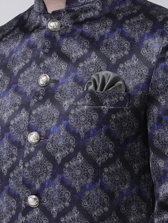navy blue printed bandhgala casual blazer - 17425435 - Zoom Image - 5