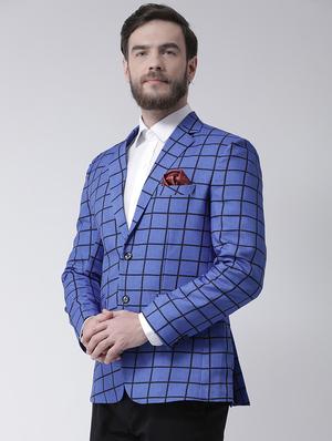 blue checkered single breasted casual blazer - 17425437 - Standard Image - 2