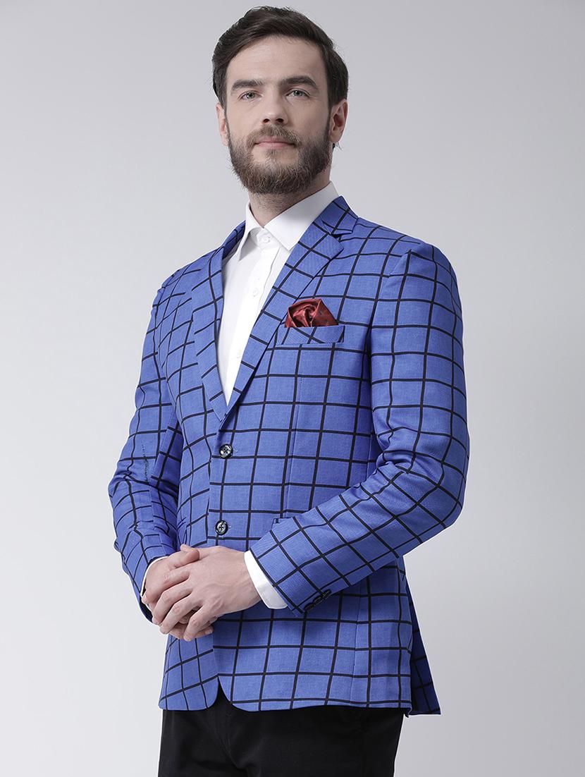 blue checkered single breasted casual blazer - 17425437 - Zoom Image - 2