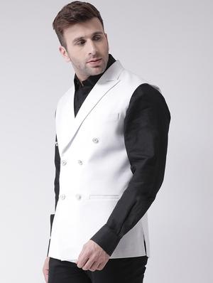 white solid double breasted waist coat - 17425442 - Standard Image - 2
