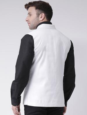 white solid double breasted waist coat - 17425442 - Standard Image - 3